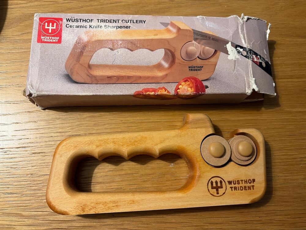 Wusthof Trident Cutlery Cermaic Knife Sharpener. Wood Handle Crate Barrel